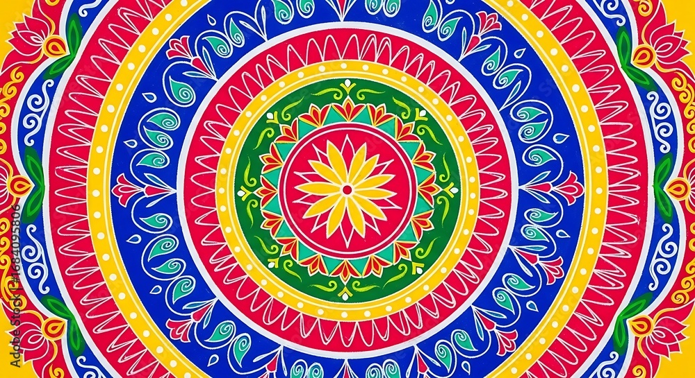 Fototapeta premium Vibrant Circular Design with Intricate Floral Motifs