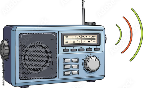 vintage portable radio receiving broadcast signals retro audio device illustration