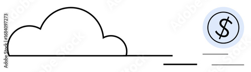 Cloud outline connected to a dollar sign icon, representing data storage and monetization. Ideal for tech, finance, savings, investment, cloud services, digital economy, simple flat metaphor