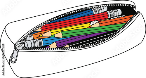 colorful pencils in white pencil case back to school supplies, art tools, and creativity