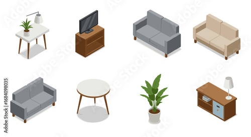 Modern isometric living room furniture set with minimalist design