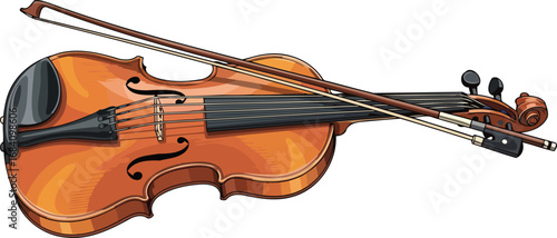 classic violin with bow detailed musical instrument illustration