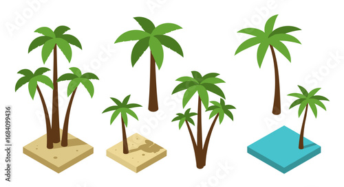 Isometric palm tree set for tropical design projects in flat style