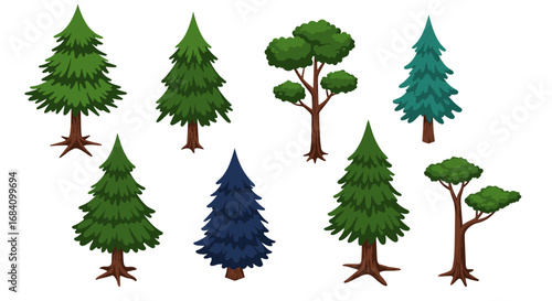 Collection of cartoon evergreen trees for nature designs