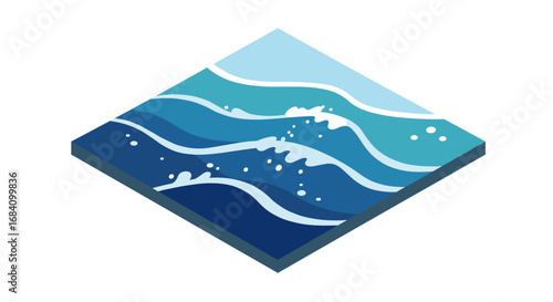 Abstract isometric ocean waves design with splashing water elements