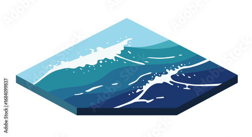Isometric ocean waves in blue tones showing dynamic sea movement