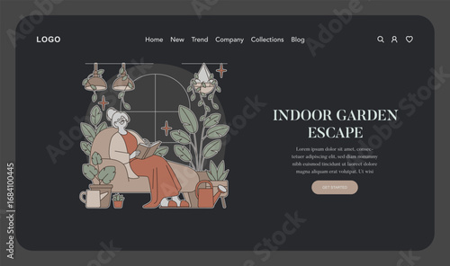 Relaxing Woman Reading in Indoor Garden Vector Illustration