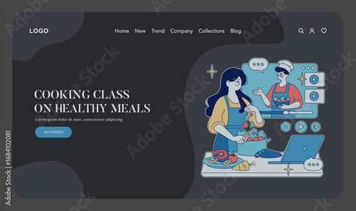 Online Cooking Class on Healthy Meals Vector Illustration