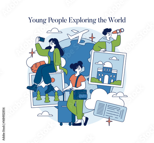 Young People Exploring the World Vector Illustration