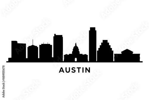 Detailed Austin city skyline vector illustration showcasing iconic Texas capital landmarks, perfect for design concepts and travel themes, representing urban identity and modern architecture