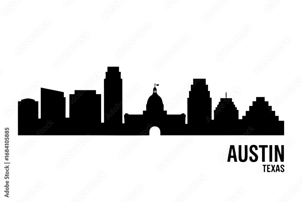 Naklejka premium Iconic Austin city skyline vector art illustration, capturing the architectural profile of Texas's vibrant capital, ideal for diverse travel, urban design, and graphic projects