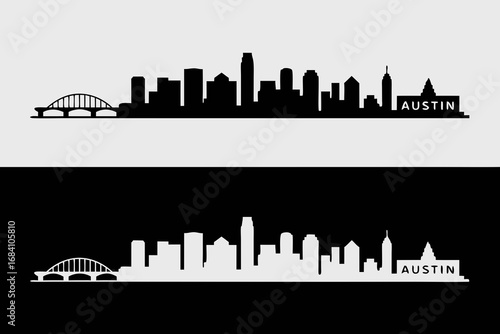 Clean vector art Austin skyline silhouette. Capturing the iconic Texas capital's urban architecture, ideal for modern design and various promotional uses