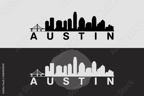 Modern Austin vector skyline illustration showcasing iconic city architecture and downtown buildings, perfect for travel and urban design projects