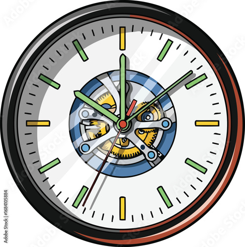 colorful automatic watch mechanism detailed clock gears, precise timekeeping, mechanical design