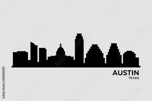 Detailed Austin, Texas city skyline vector illustration showcasing iconic urban architecture and a modern city landscape silhouette, perfect for travel and tourism graphics