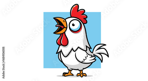 Cartoon Rooster Crowing with a Blue Background