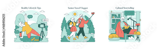 Senior Lifestyle Vector Illustration with Diverse Activities