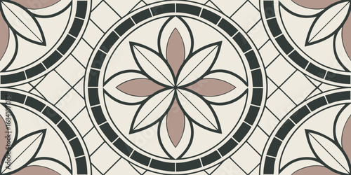 Elegant geometric tile pattern with floral motif and sophisticated color palette