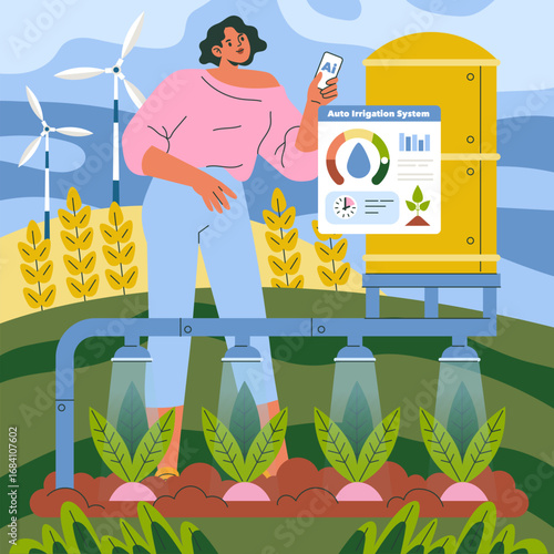 Woman Using AI App for Automated Irrigation Control