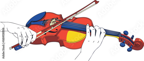 hands playing vibrant red violin colorful music illustration