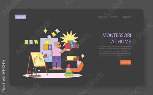 Montessori At Home with Child Reading Illustration