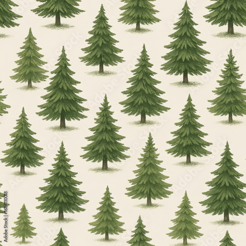 Seamless Evergreen Pine Tree Pattern