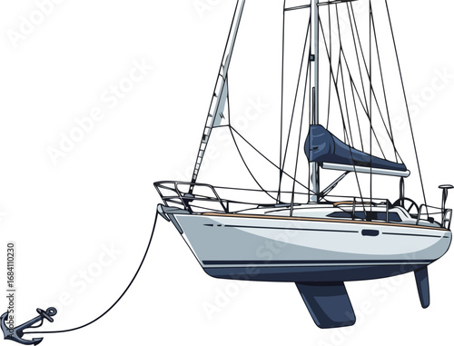 elegant sailing yacht at anchor detailed illustration of a modern sailboat