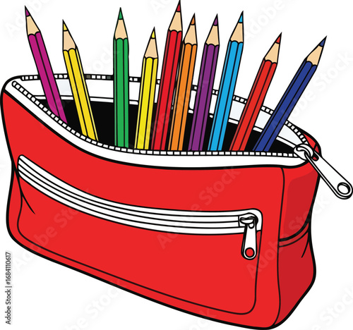 red pencil case overflowing with colorful pencils a vibrant back to school illustration