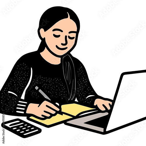 Focused student studies diligently with laptop and notes