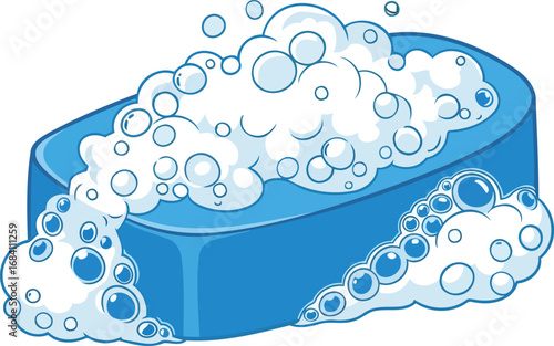 blue soap bar with abundant lather a fresh clean illustration