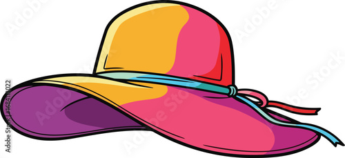 colorful sun hat wide brim, summer fashion accessory illustration