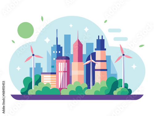 Modern smart city skyline with green energy and sustainable urban development