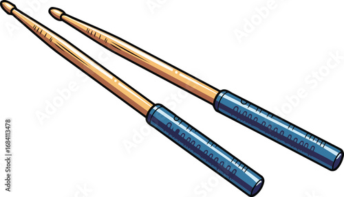 pair of wooden drumsticks with blue tips ready for a rhythm