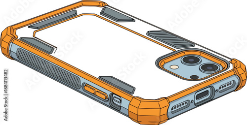 orange protective phone case robust design, clear back, secure fit