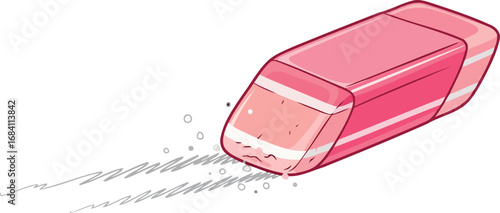 pink eraser in motion removing mistakes, dynamic illustration