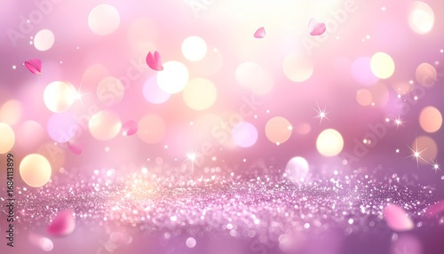 Sparkling Pink Dream Bokeh Lights & Floral Confetti Background