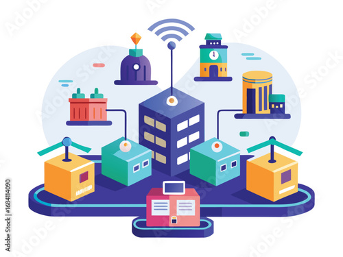 Modern smart logistics hub connecting warehouses robots and supply chain operations