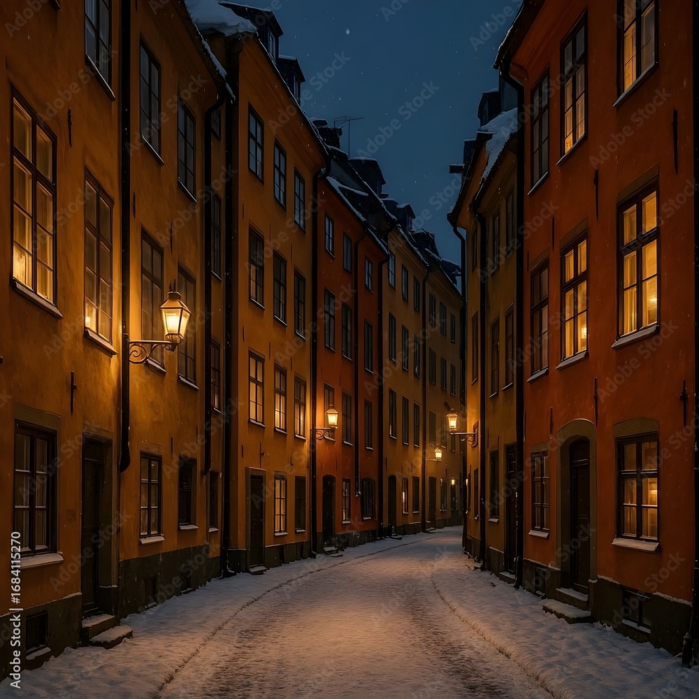 Naklejka premium old street in stockholm, sweden