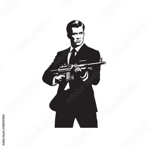 Man in suit holding assault rifle vector