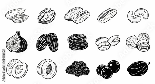 National date nut bread day september 8  stock vector illustration of assorted nuts and dried fruits healthy snack food almonds walnuts pecans and figs 100 vector