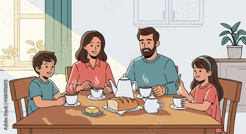 National date nut bread day september 8  family breakfast time happy family having breakfast together at home family morning routine illustration vector