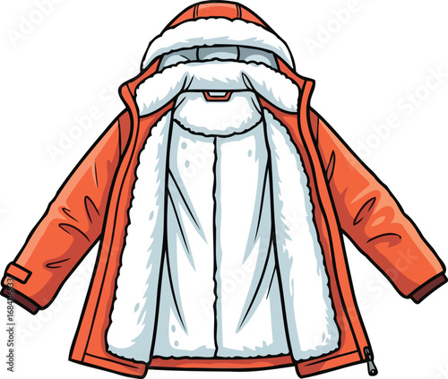 orange winter jacket with fleece lining open view showing cozy warmth