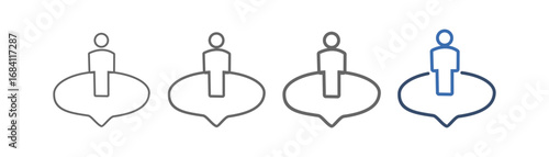 
outline icon set virtual tour with people and circular arrow design