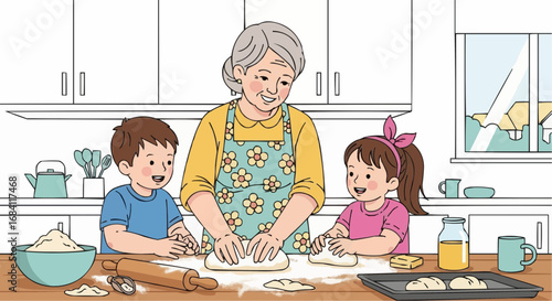 National date nut bread day september 8  baking with grandma and grandchildren homemade bread recipe family time kitchen fun cooking together illustration vector