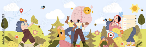 Outdoor Adventure and Exploration Vector Illustration