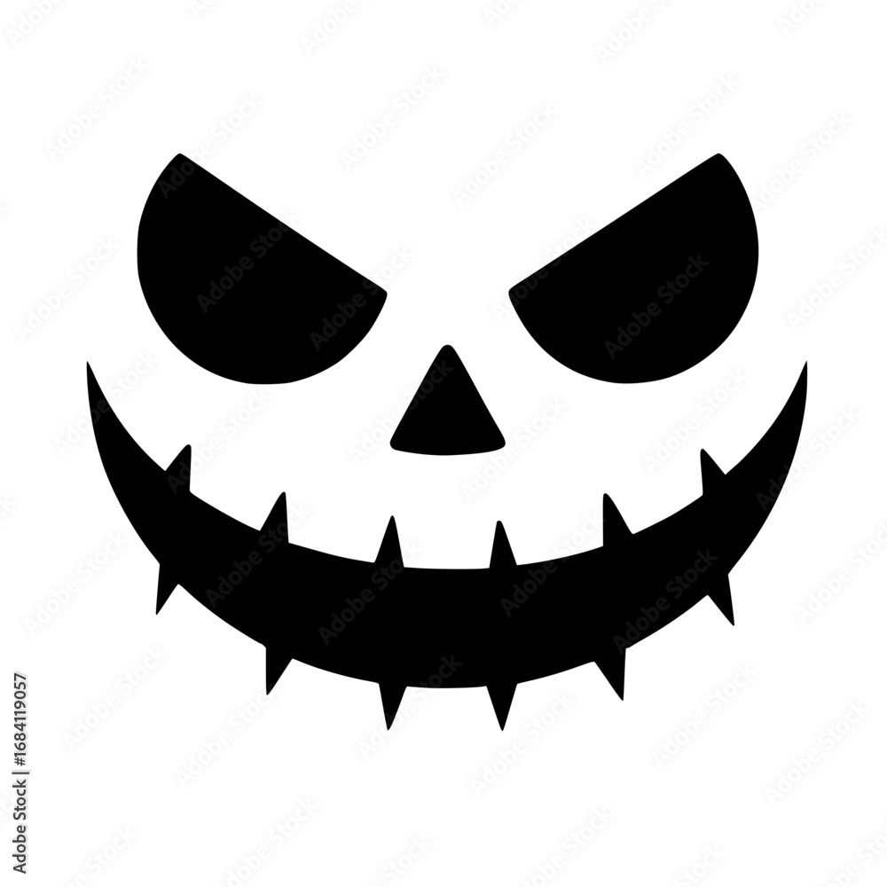 Fototapeta premium Black Silhouette of a Spooky Jack O Lantern Pumpkin Face for Halloween 