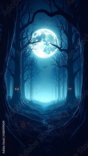 Spooky forest at night