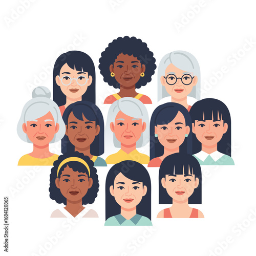 Diverse group of women faces for gender equality