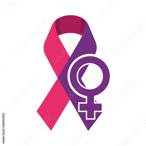 Pink ribbon with female gender equality symbol