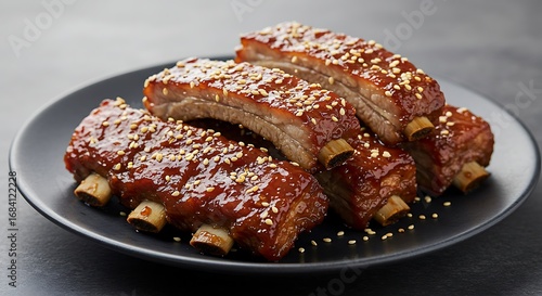Chinese-style glazed spare ribs with sesame seeds